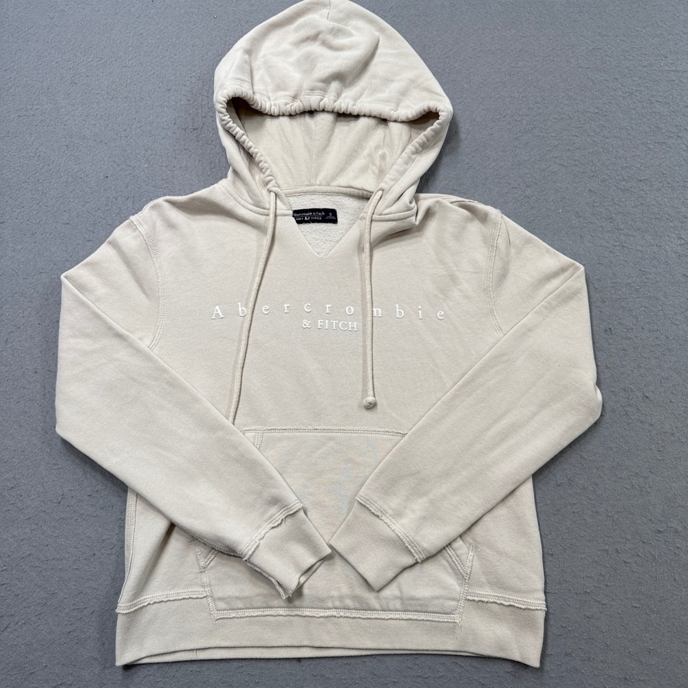 Abercrombie‎ & Fitch Hoodie Women's Small White Soft Fleece Pullover Sweatshirt